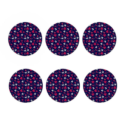 Girly Heart And Butterfly Pattern Print Coaster Set