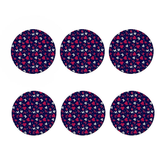 Girly Heart And Butterfly Pattern Print Coaster Set