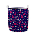 Girly Heart And Butterfly Pattern Print Collapsible Laundry Basket