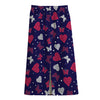 Girly Heart And Butterfly Pattern Print Cotton Front Slit Maxi Skirt