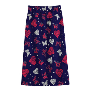 Girly Heart And Butterfly Pattern Print Cotton Front Slit Maxi Skirt