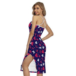 Girly Heart And Butterfly Pattern Print Cross Back Cami Dress