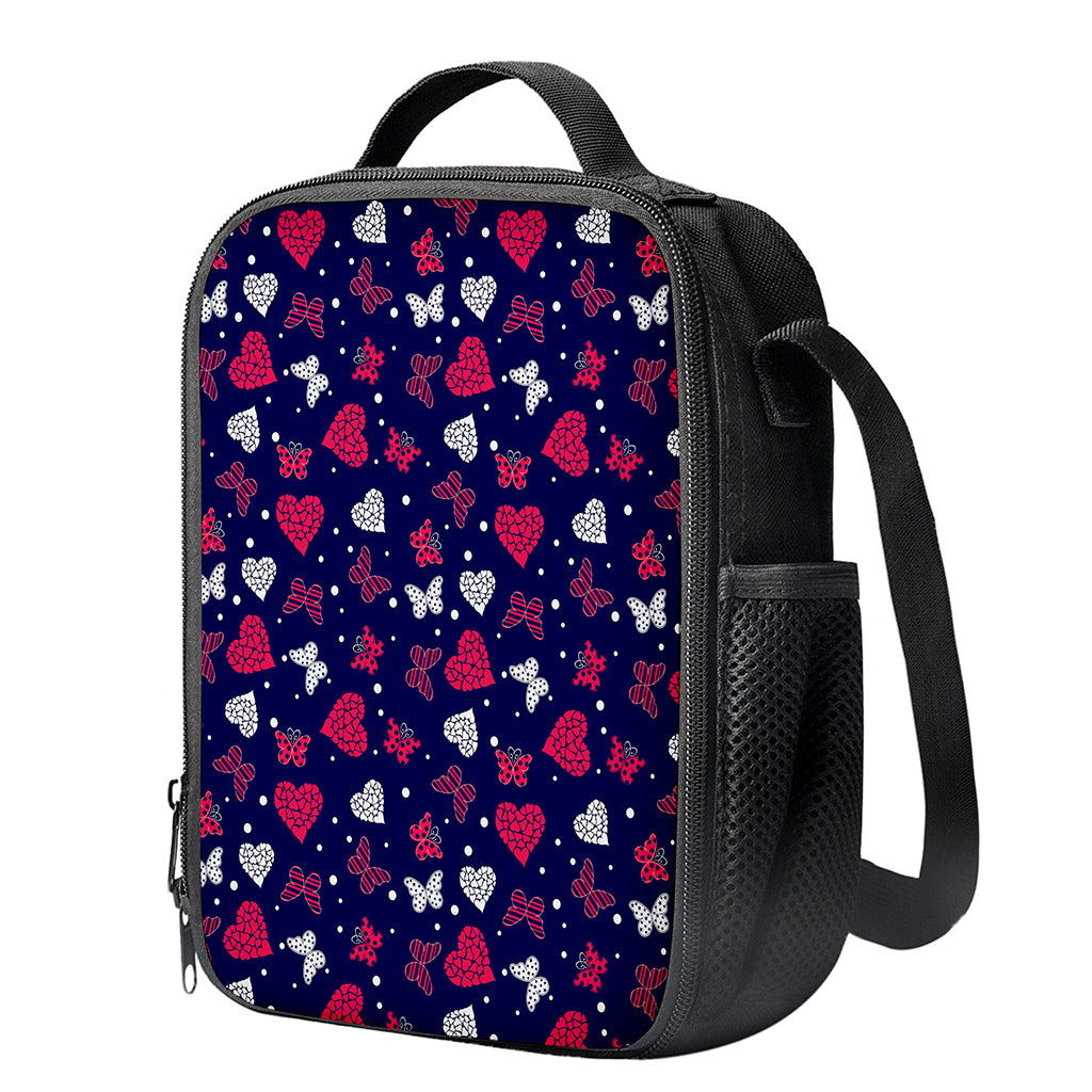 Girly Heart And Butterfly Pattern Print Crossbody Lunch Bag