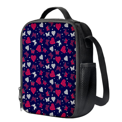 Girly Heart And Butterfly Pattern Print Crossbody Lunch Bag