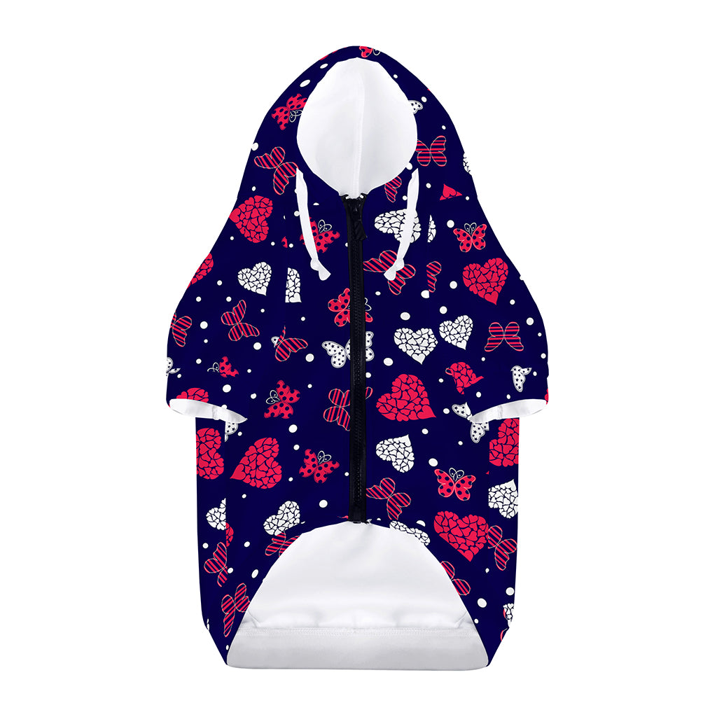 Girly Heart And Butterfly Pattern Print Dog Zip Up Hoodie