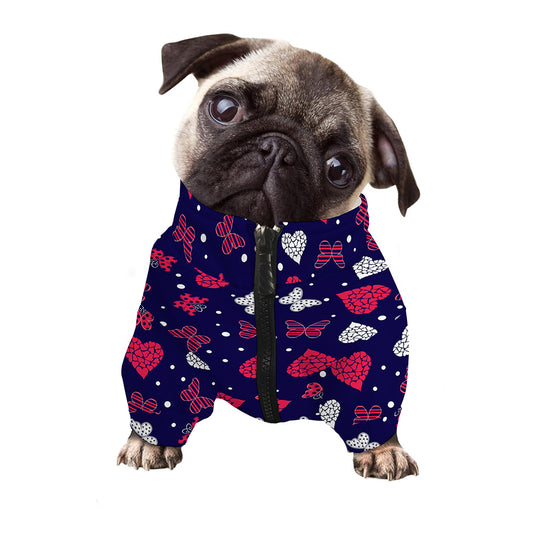 Girly Heart And Butterfly Pattern Print Dog Zip Up Jacket