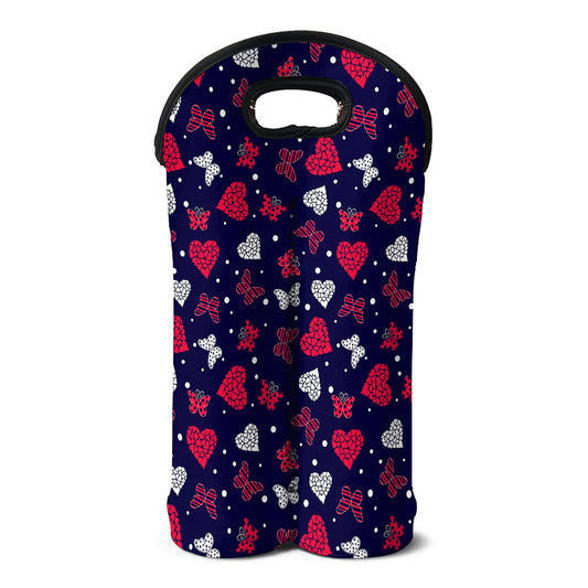 Girly Heart And Butterfly Pattern Print Double Neoprene Wine Tote