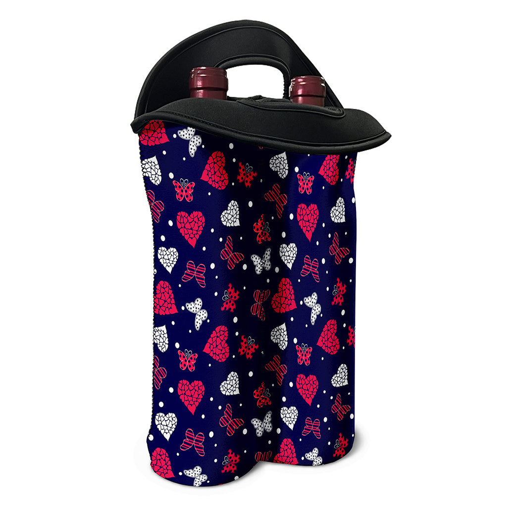 Girly Heart And Butterfly Pattern Print Double Neoprene Wine Tote