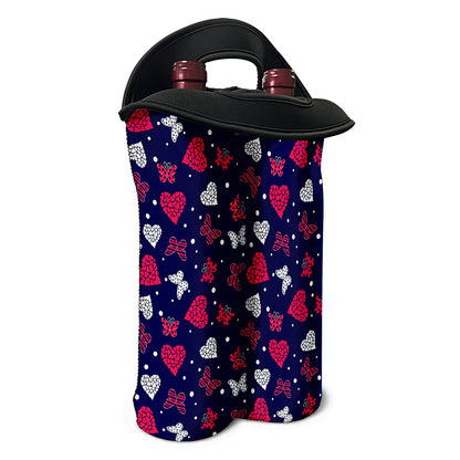 Girly Heart And Butterfly Pattern Print Double Neoprene Wine Tote