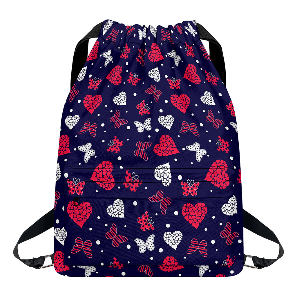 Girly Heart And Butterfly Pattern Print Drawstring Backpack