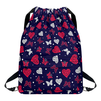 Girly Heart And Butterfly Pattern Print Drawstring Backpack