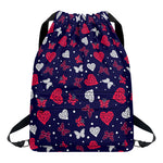 Girly Heart And Butterfly Pattern Print Drawstring Backpack