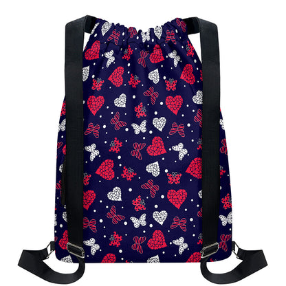 Girly Heart And Butterfly Pattern Print Drawstring Backpack