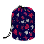 Girly Heart And Butterfly Pattern Print Drawstring Makeup Bag