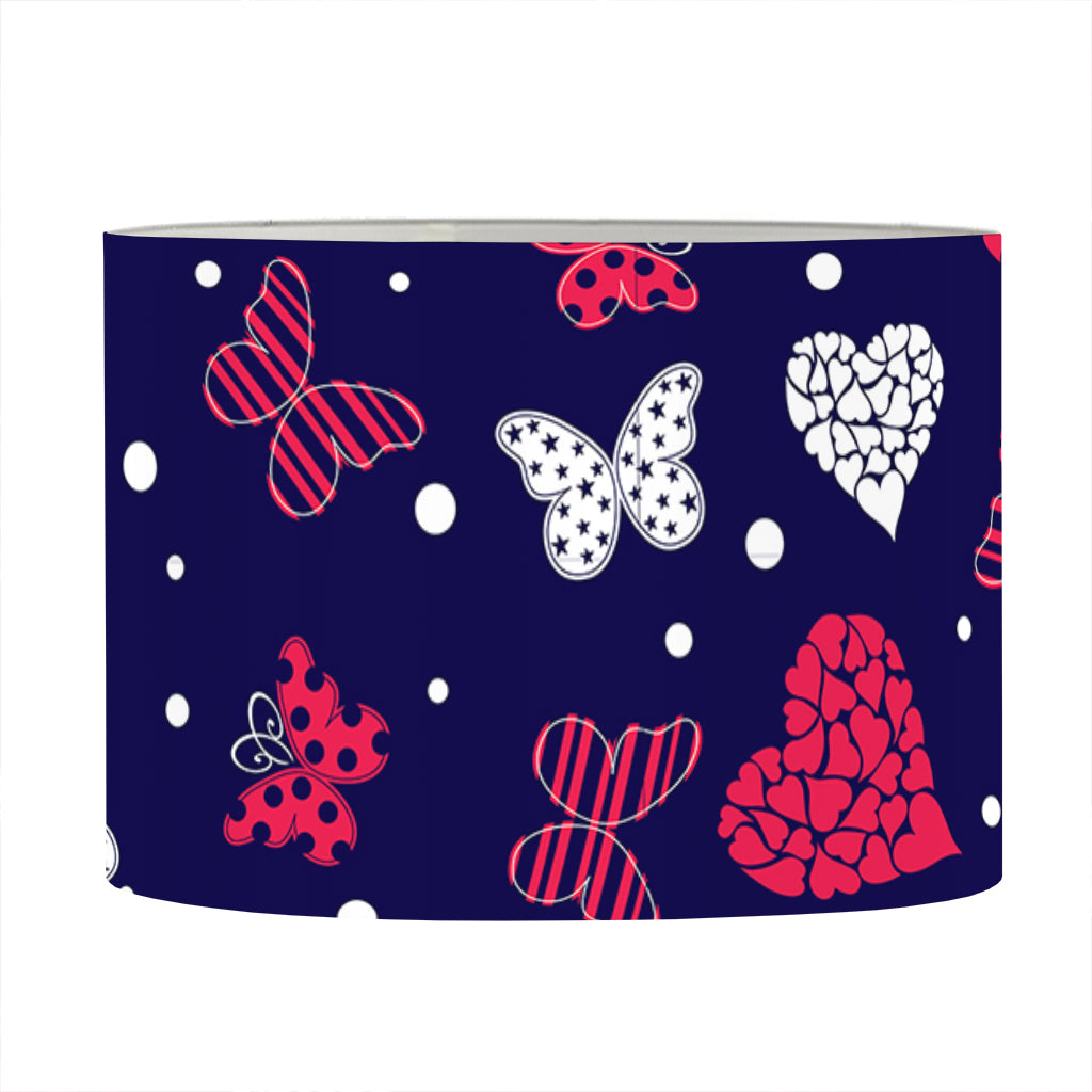 Girly Heart And Butterfly Pattern Print Drum Lamp Shade