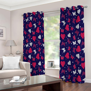 Girly Heart And Butterfly Pattern Print Extra Wide Grommet Curtains