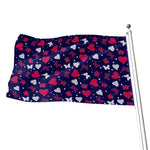 Girly Heart And Butterfly Pattern Print Flag