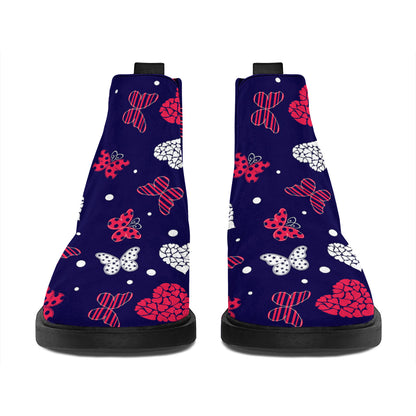 Girly Heart And Butterfly Pattern Print Flat Ankle Boots