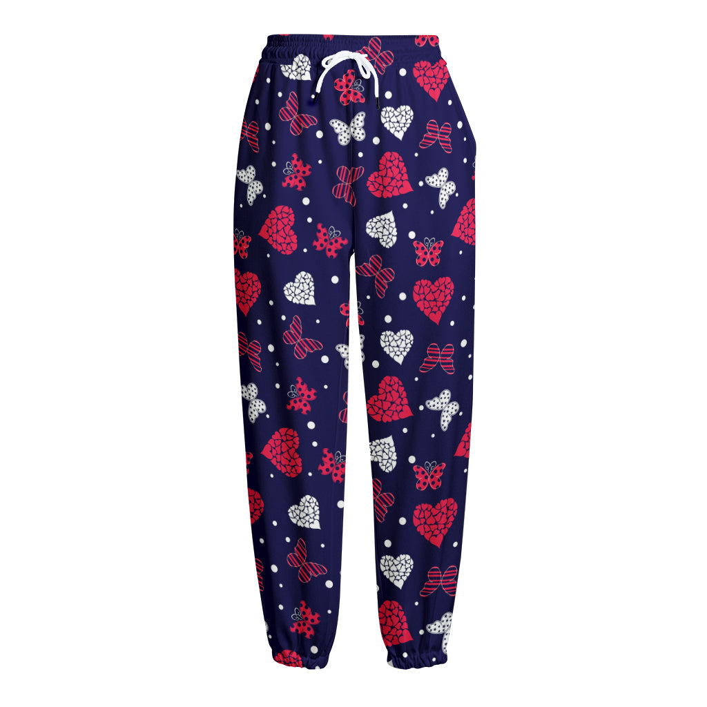 Girly Heart And Butterfly Pattern Print Fleece Lined Knit Pants