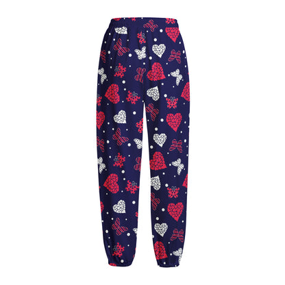 Girly Heart And Butterfly Pattern Print Fleece Lined Knit Pants
