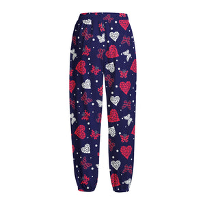 Girly Heart And Butterfly Pattern Print Fleece Lined Knit Pants