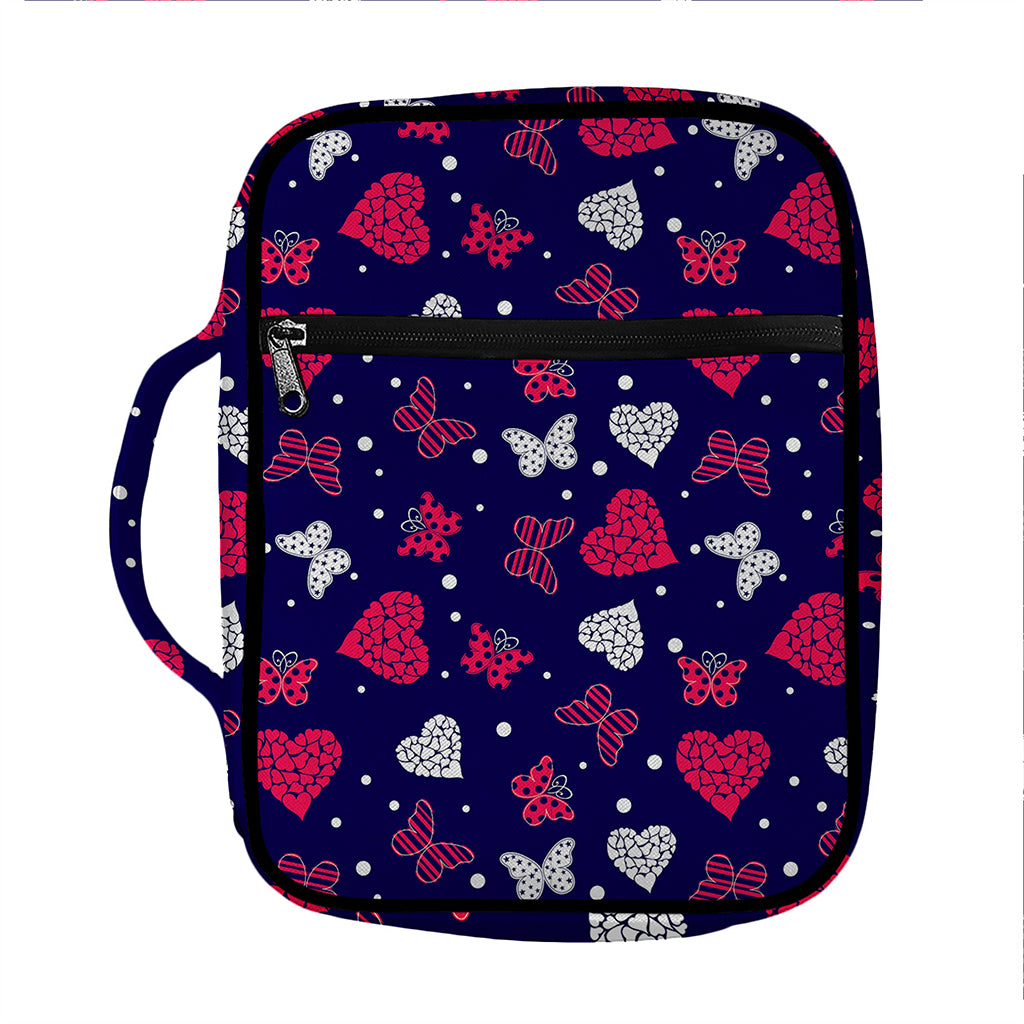 Girly Heart And Butterfly Pattern Print Front Pocket Bible Bag