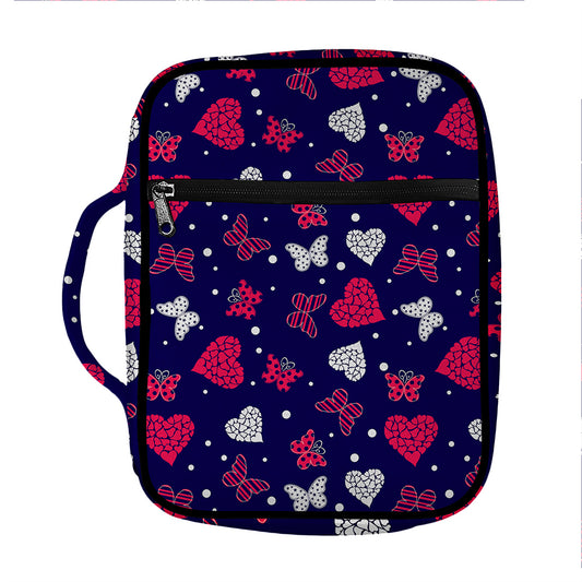 Girly Heart And Butterfly Pattern Print Front Pocket Bible Bag