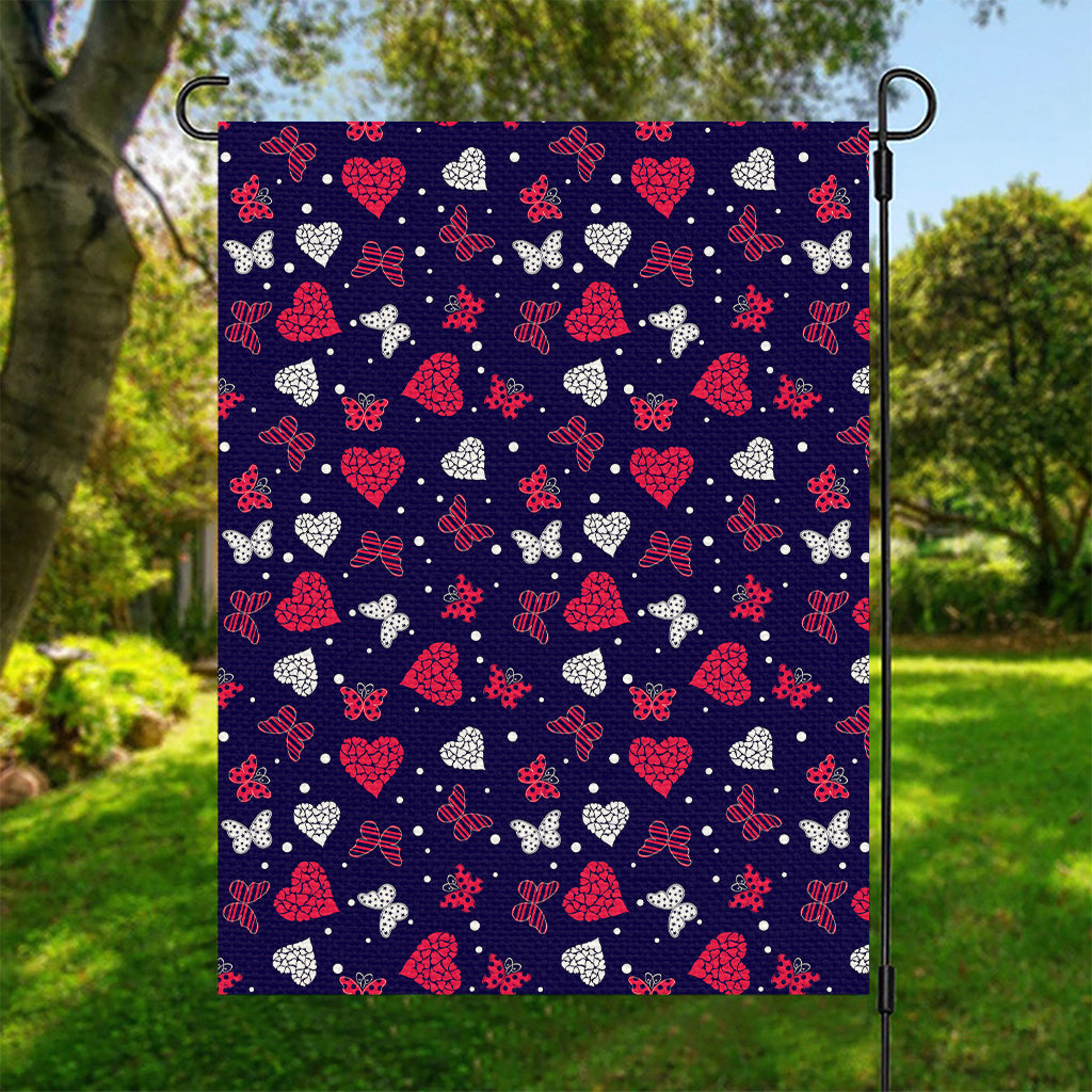 Girly Heart And Butterfly Pattern Print Garden Flag