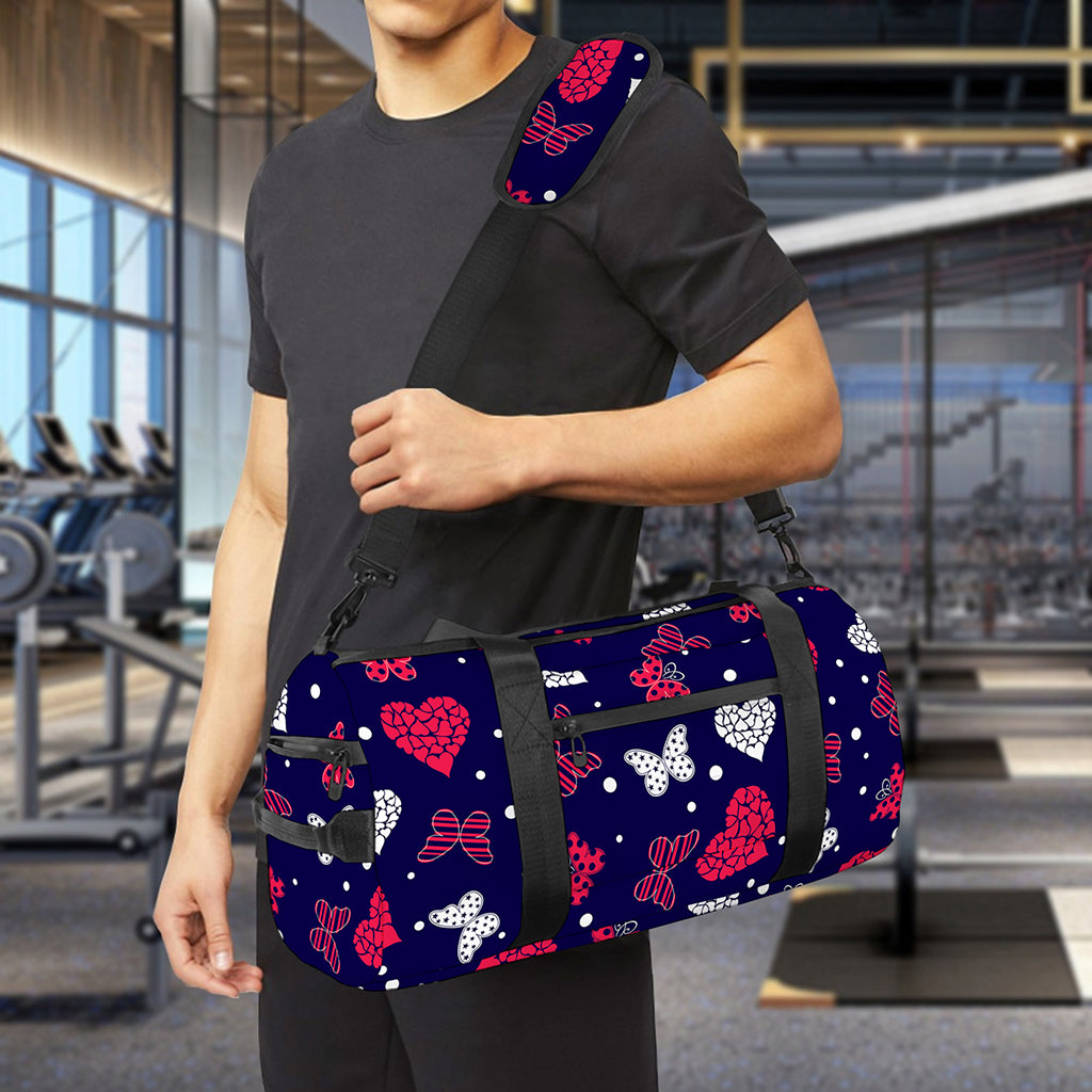 Girly Heart And Butterfly Pattern Print Gym Bag