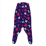 Girly Heart And Butterfly Pattern Print Hammer Pants