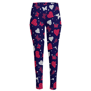 Girly Heart And Butterfly Pattern Print High-Waisted Pocket Leggings