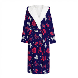 Girly Heart And Butterfly Pattern Print Hooded Bathrobe