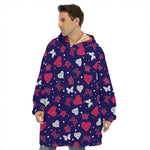 Girly Heart And Butterfly Pattern Print Hoodie Blanket