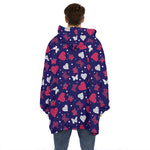 Girly Heart And Butterfly Pattern Print Hoodie Blanket