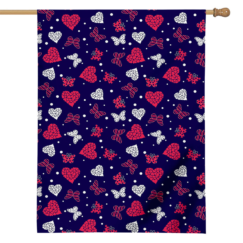 Girly Heart And Butterfly Pattern Print House Flag