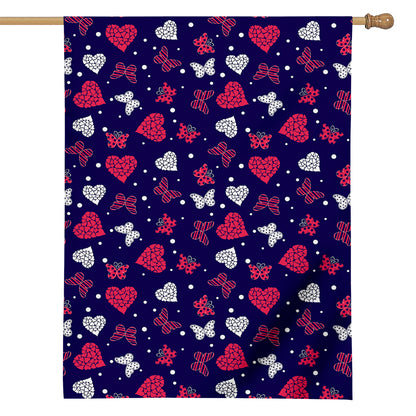 Girly Heart And Butterfly Pattern Print House Flag