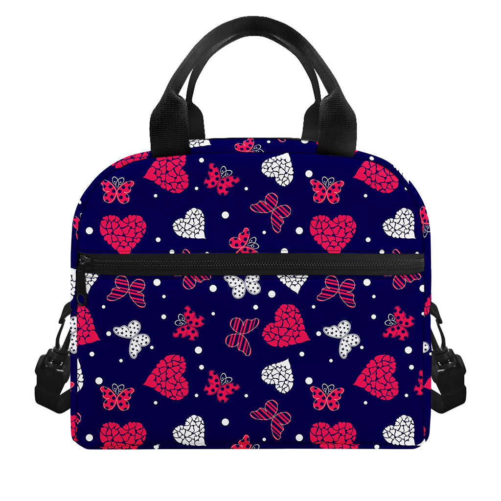 Girly Heart And Butterfly Pattern Print Insulated Lunch Bag