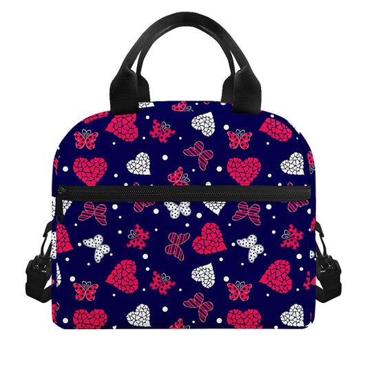 Girly Heart And Butterfly Pattern Print Insulated Lunch Bag