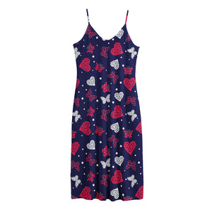 Girly Heart And Butterfly Pattern Print Jersey Midi Cami Dress