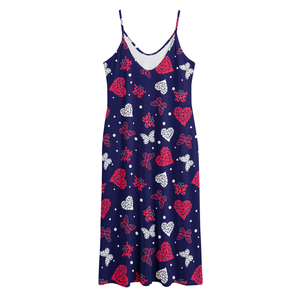 Girly Heart And Butterfly Pattern Print Jersey Midi Cami Dress