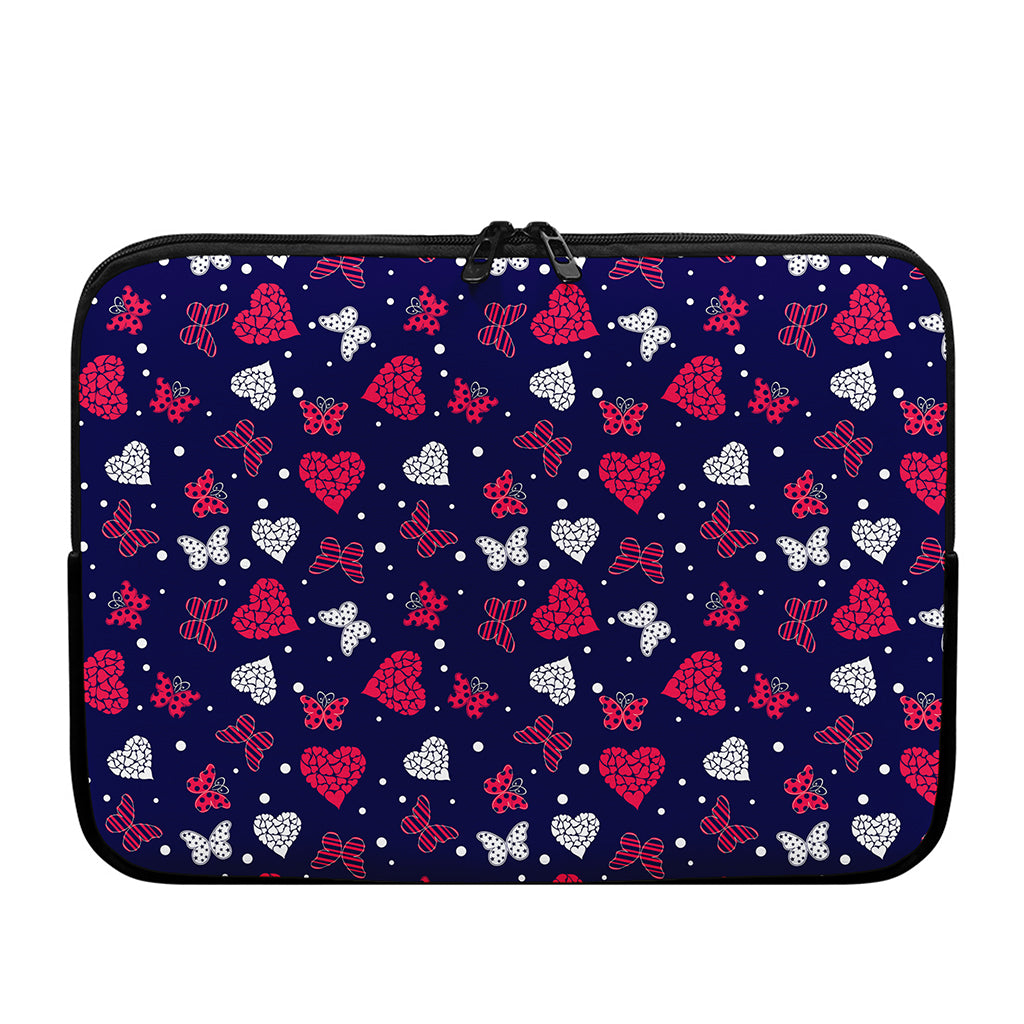 Girly Heart And Butterfly Pattern Print Laptop Sleeve