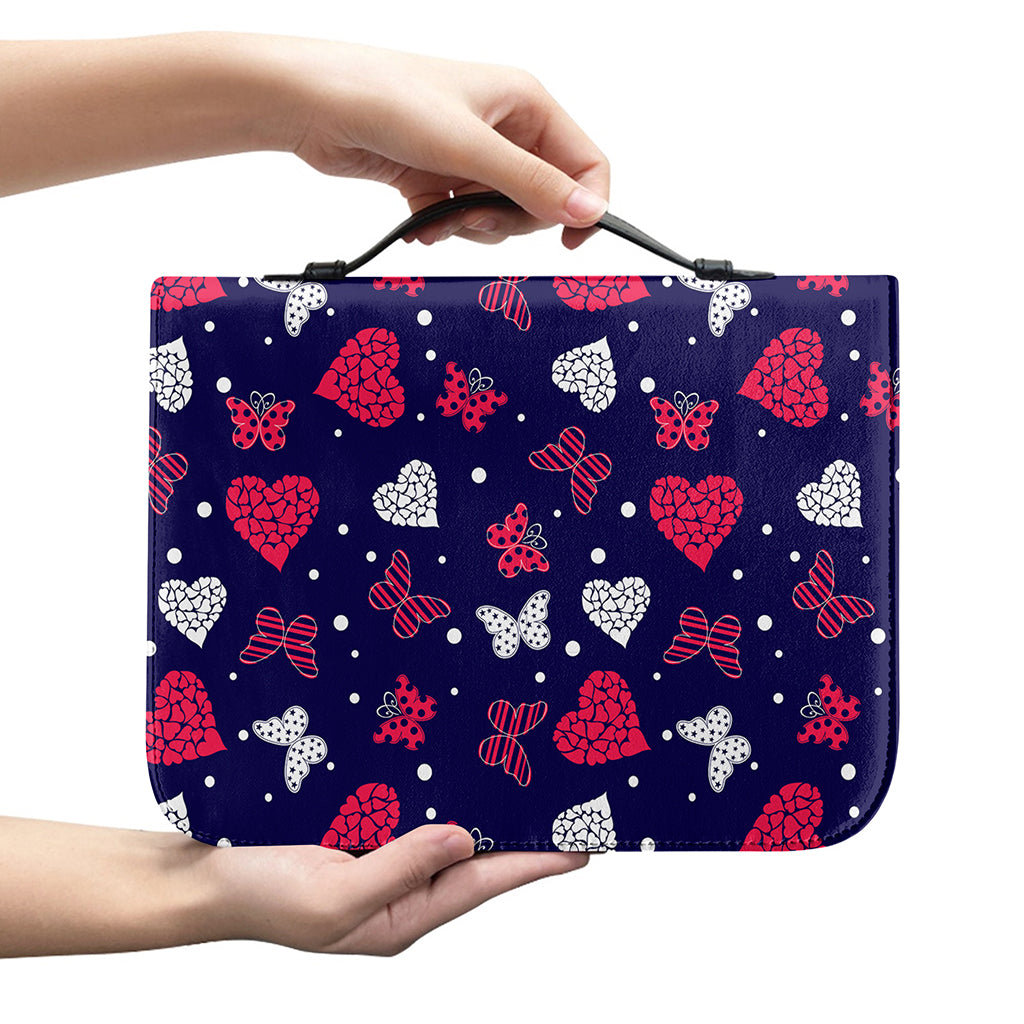 Girly Heart And Butterfly Pattern Print Leather Bible Cover