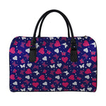 Girly Heart And Butterfly Pattern Print Leather Duffle Bag