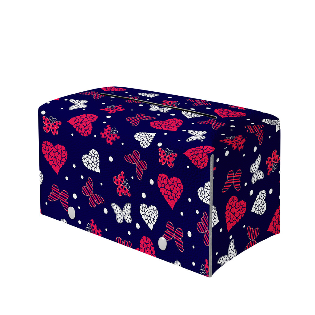 Girly Heart And Butterfly Pattern Print Leather Tissue Box Cover