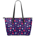 Girly Heart And Butterfly Pattern Print Leather Tote Bag With Zipper