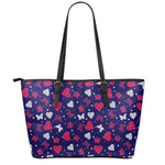 Girly Heart And Butterfly Pattern Print Leather Tote Bag