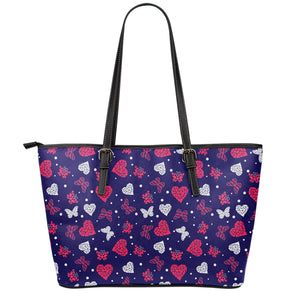 Girly Heart And Butterfly Pattern Print Leather Tote Bag