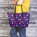 Girly Heart And Butterfly Pattern Print Leather Tote Bag