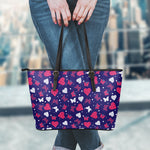 Girly Heart And Butterfly Pattern Print Leather Tote Bag