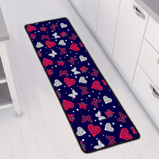 Girly Heart And Butterfly Pattern Print Long Kitchen Mat